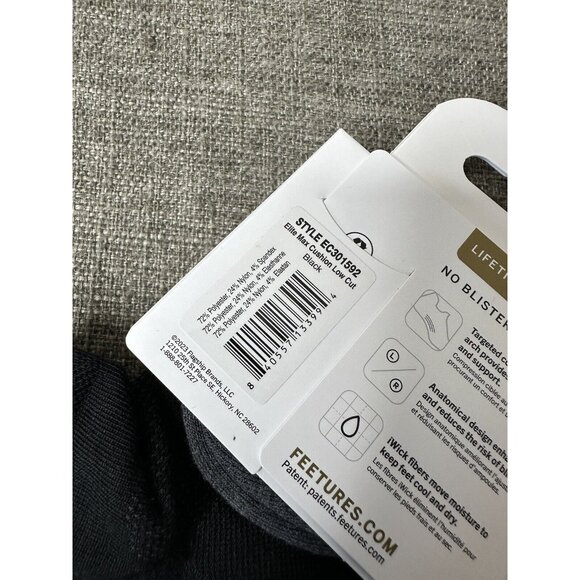 Feetures Elite Black Max Cushion Low Cut Socks Size M (Men 6-8.5 Women 7-9.5) - Picture 3 of 3